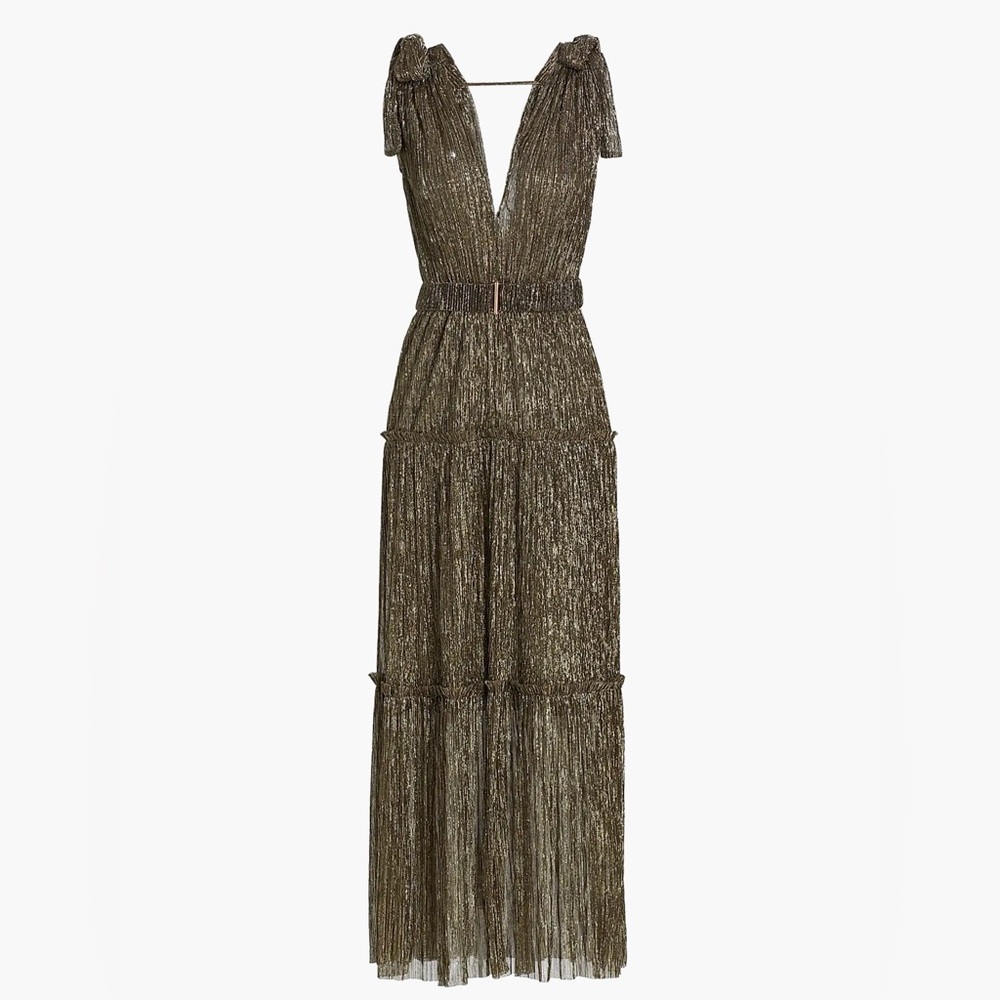 MRSP $575 Sabina Musáyev Helena Metallic Tiered Maxi Dress